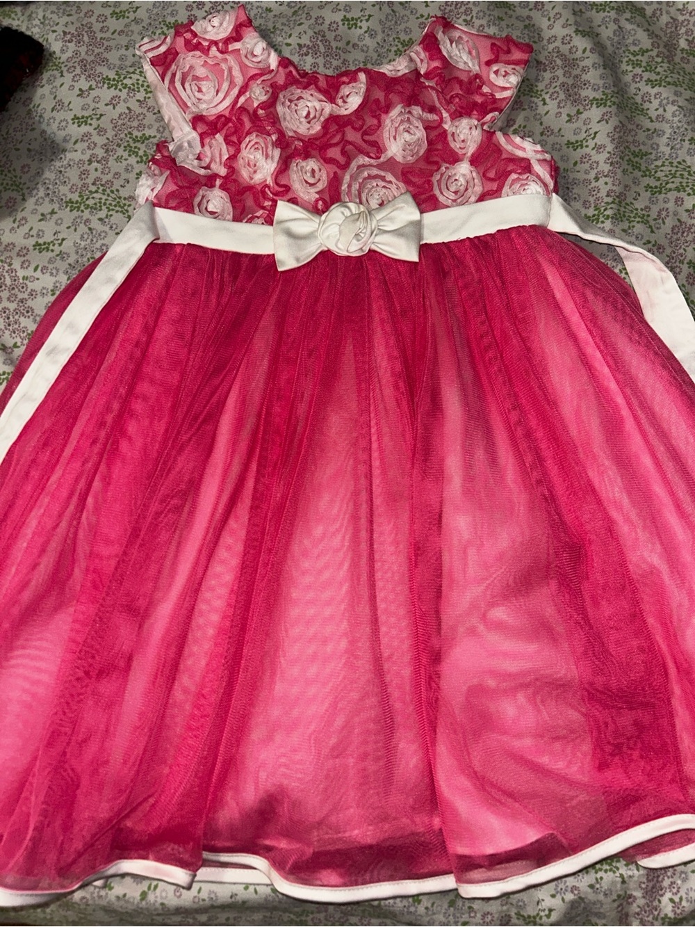 Jona Michelle Hot Pink and White Floral Tulle Party Dress